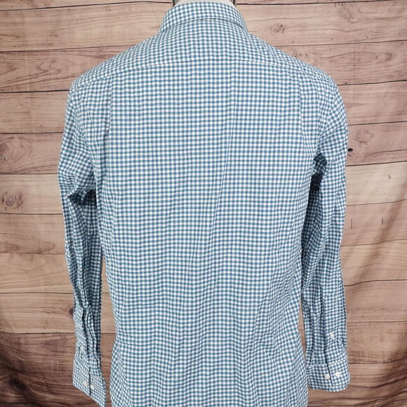 BEN SHERMAN TAILORING STRETCH GREEN GINGHAM CHECK BUTTON DRESS SHIRT 15.5 32/33 - Picture 4 of 7